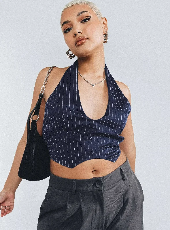 Shop Now Oriana Top Navy Pinstripe
