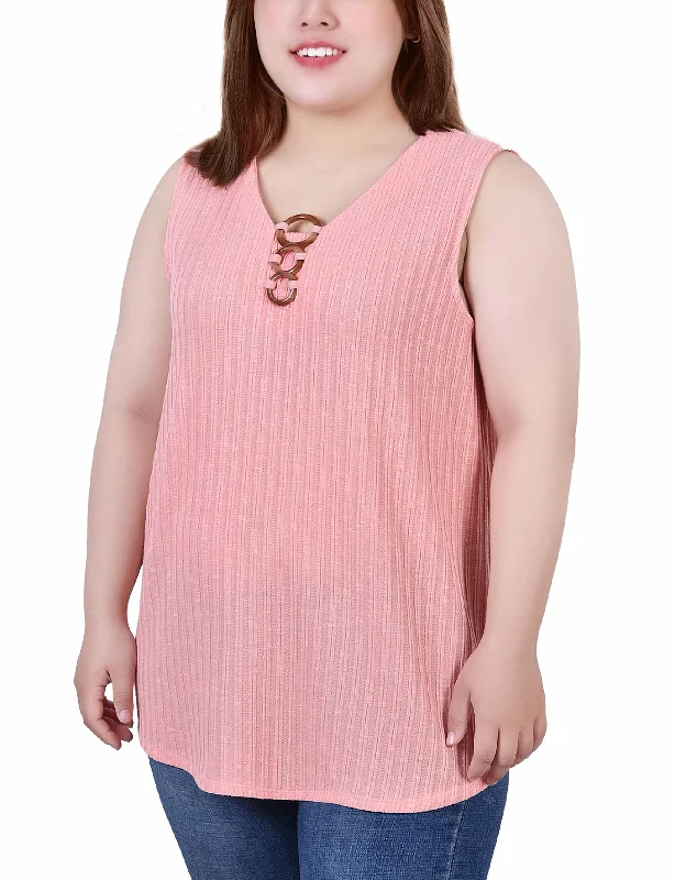 Low Prices Plus Size Sleeveless Ribbed Top With Triple Rings