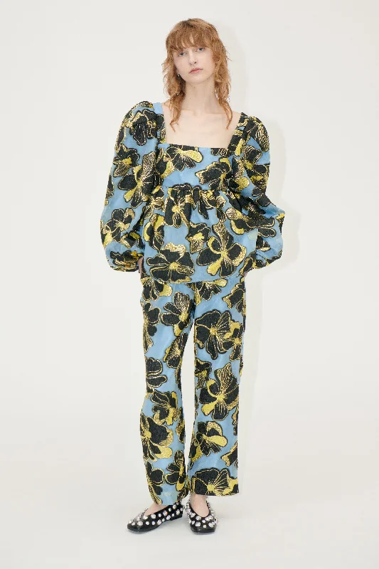 Half Price Elasticated Waistband Pants - Blue Anemone Jacquard