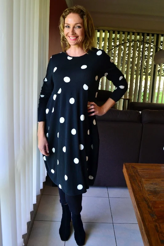 Best Deals White Spots Cocoon Fleece Tunic Dress