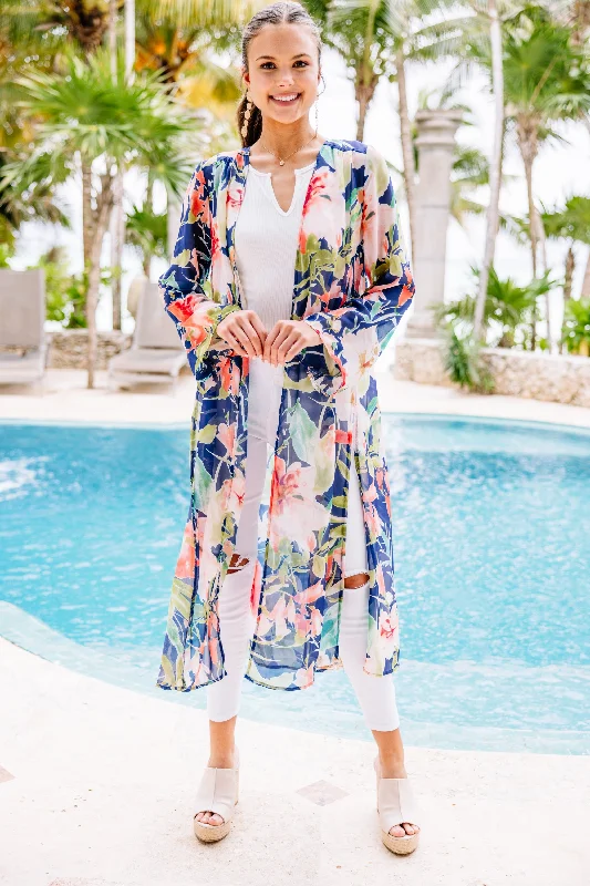 Discount Mania Make An Appearance Royal Blue Floral Kimono