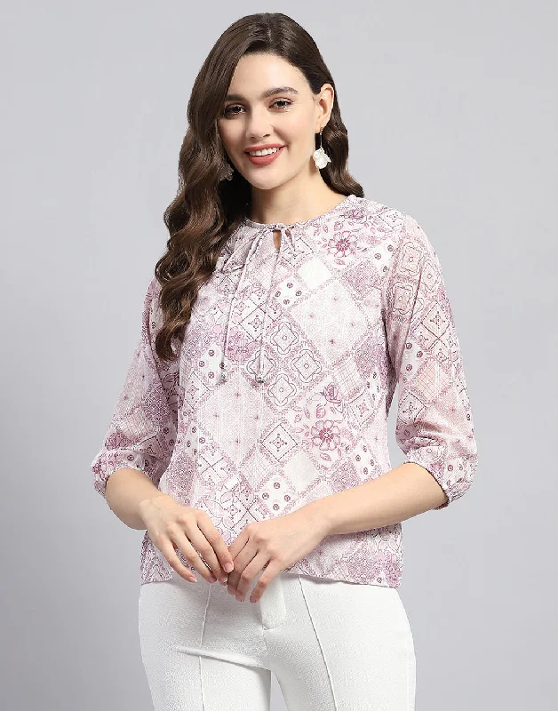 Reduced Prices Women Purple Printed Round Neck Full Sleeve Top