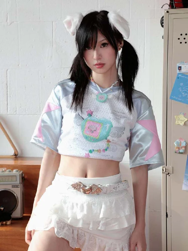 Early Access Y2K Sporty Stitch Electronic Pet Machine Short Sleeve Jersey Tee [S0000008550]