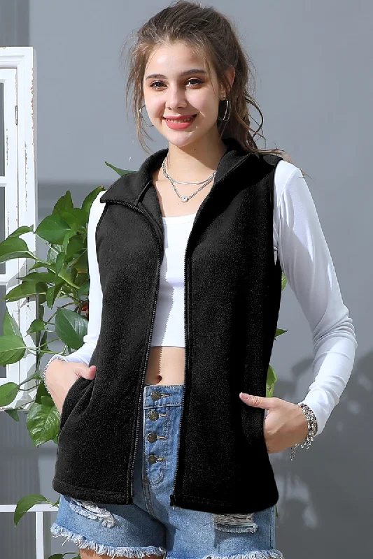 Lowest Rates SHORT COLLAR ZIP UP CASUAL FLEECE VEST WITH POCKTS
