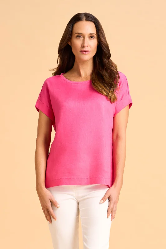 Make Your Weekend Count with Savings Linen Mix Top - Bright Pink