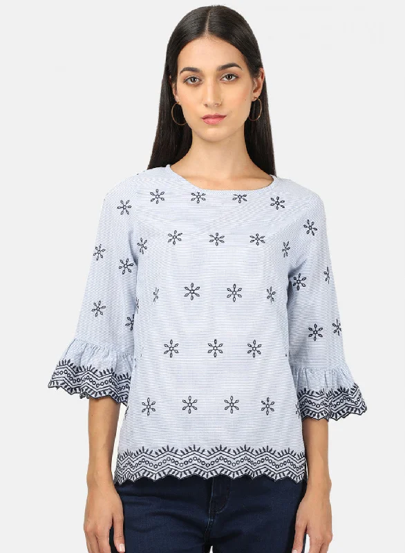 Savings Spectacular Womens Blue Embroidered Top