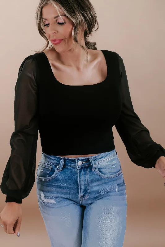 Weekend Discounts to Delight The IT Factor Mesh Sleeve Top, Black