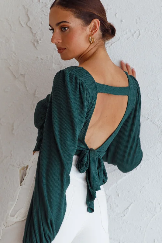 Unmissable Offer Love Like This Long Sleeve Open Back Crop Top Emerald Green