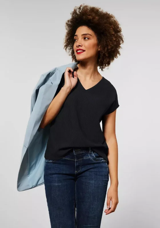 Major Deal Street One V Neck Ribbed Top, Black