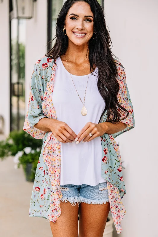 Half Price Send My Love Sea Green Floral Kimono