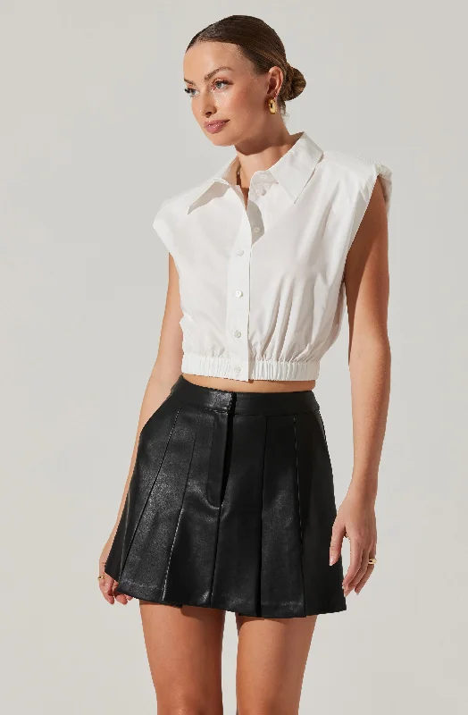 Low Price Bysen Padded Shoulder Button-Up Top