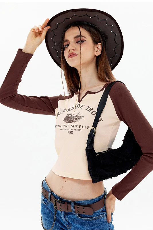Weekend Discounts to Love Crew Neck Printed Patchwork Crop Top