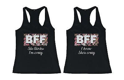 Exclusive Access Cute Best Friend Tank Tops - Crazy BFF Floral Print Matching Tanks