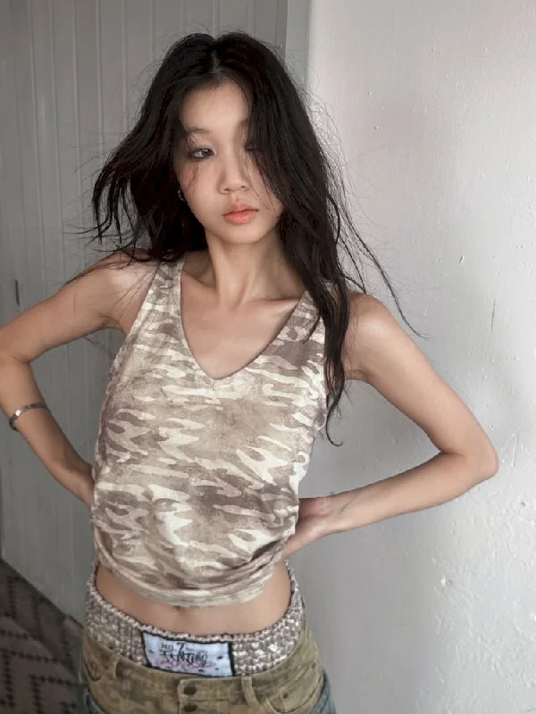 Discount Deals V-NECK SPORTS CAMOUFLAGE EMBROIDERED VEST T-SHIRT [S0000008501]