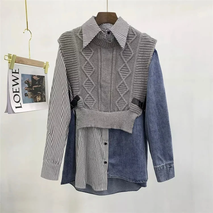 Discount Deals Long Sleeve Oversized Knitted Patchwork Women's Sweater