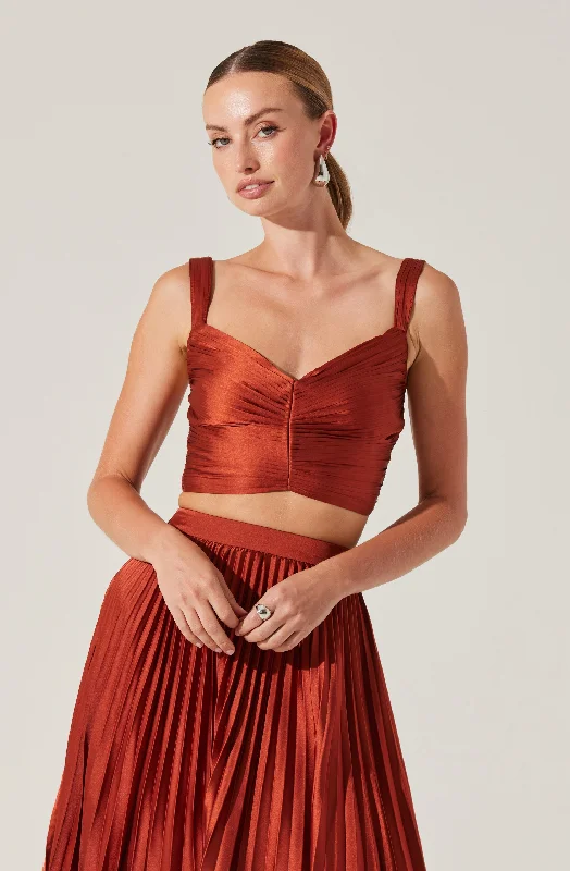 Weekend Discounts You Deserve Satin Pleated Crop Top