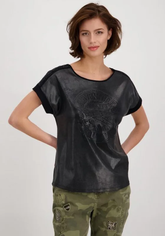 Deep Discounts Monari Rhinestone High Shine T-Shirt, Black