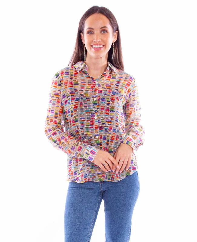 Final Clearance Scully Womens Stained Glass Multi-Color Rayon L/S Blouse