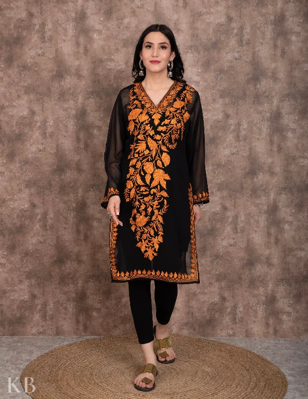 Weekend Savings Sensation Black Aari Embroidered Georgette Kurti