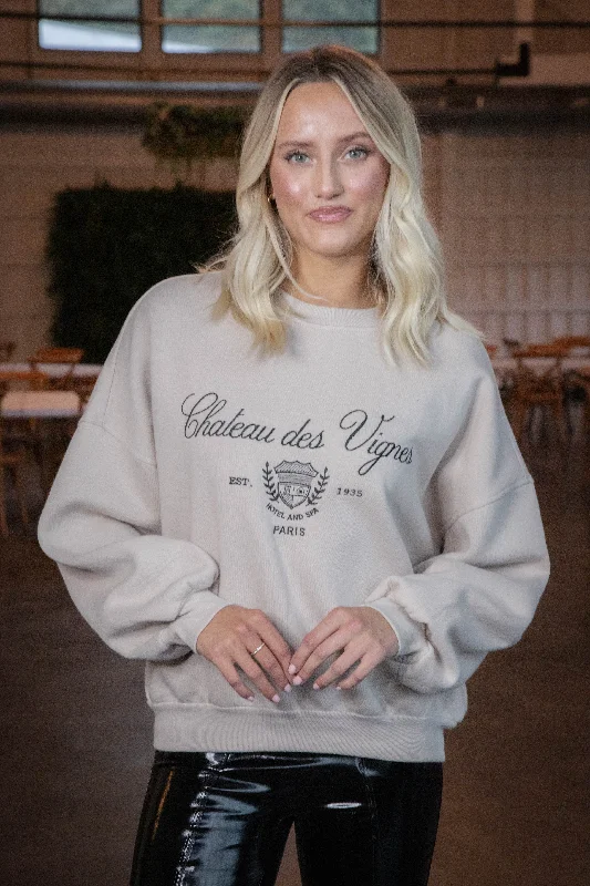 Today’s Deal Paris Embroidered Crew Neck Sweatshirt, Khaki