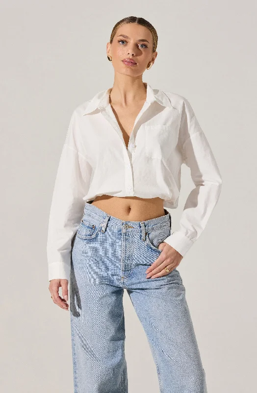 Can't Be Beat Bubble Hem Cropped Poplin Shirt