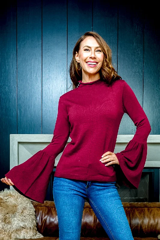 Weekend Deals That Spark 'Drama Queen' High Mock Neck Sweater with Metal Button Closure and Long Gathered Bell Sleeves* (FS17-054) Weekend Deals That Spark 'Drama Queen' High Mock Neck Sweater with Metal Button Closure and Long Gathered Bell Sleeves* (FS17-054)