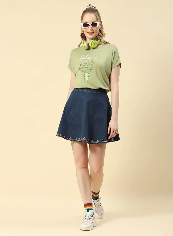 Discount Mania Women Green Embroidered Top