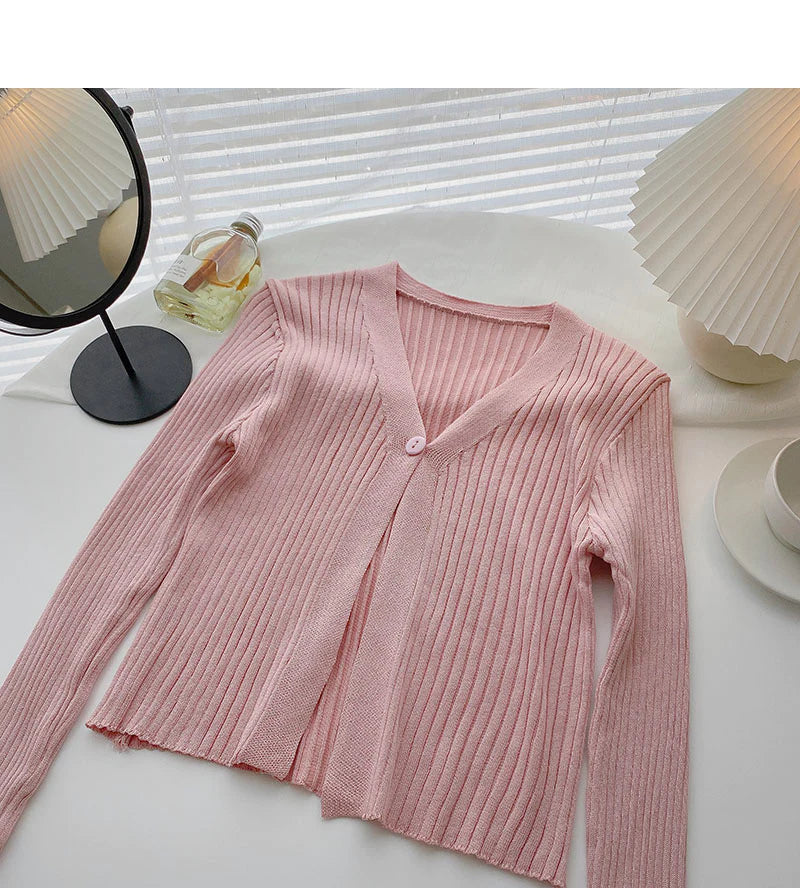 Weekend Deals to Make You Smile Candy V-neck one button cardigan versatile long sleeve short top S2528 Weekend Deals to Make You Smile Candy V-neck one button cardigan versatile long sleeve short top S2528