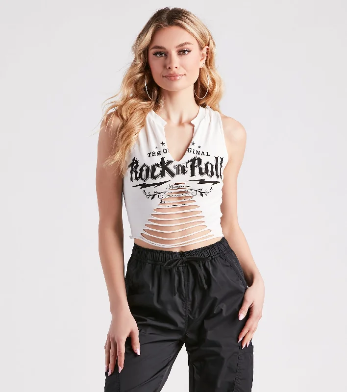 The Best Prices OGs Only Rock N Roll Graphic Sleeveless Crop Top
