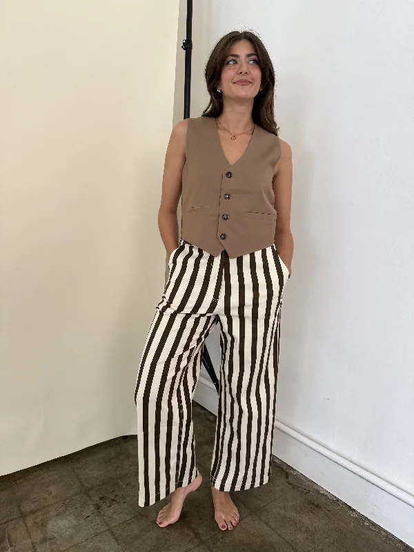 Unbeatable Prices FRNCH Pelly Chocolate Striped Stretch Wide Leg Pants