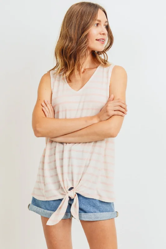 Limited Time Discount Cotton Bleu by Nu Label Sleeveless Front Tie Striped Top