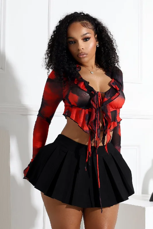 While Supplies Last Amelia Mesh Print Ruffle Top