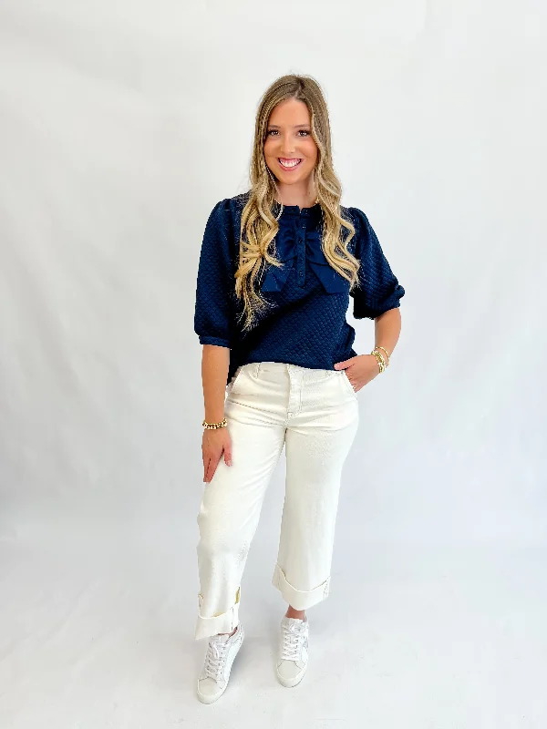 Price Slash Navy Charm Textured Top