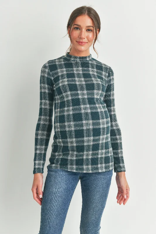 YEAR-End Sale Plaid Mock Neck Long Sleeve Maternity Knit Top