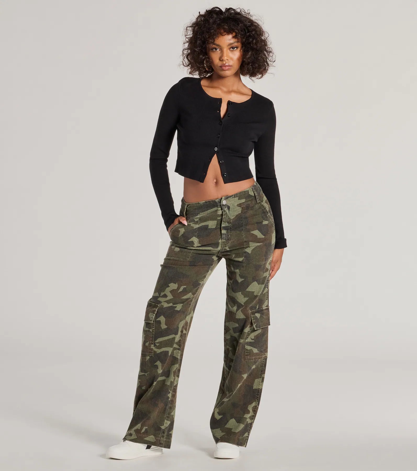 Super Savings Effortlessly Chic Mid Rise Camo Cargo Denim Pants
