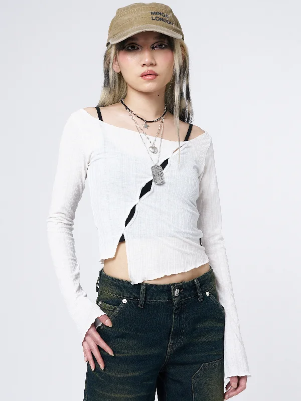 Bonus Savings Hana White Asymmetrical Cut Out Top