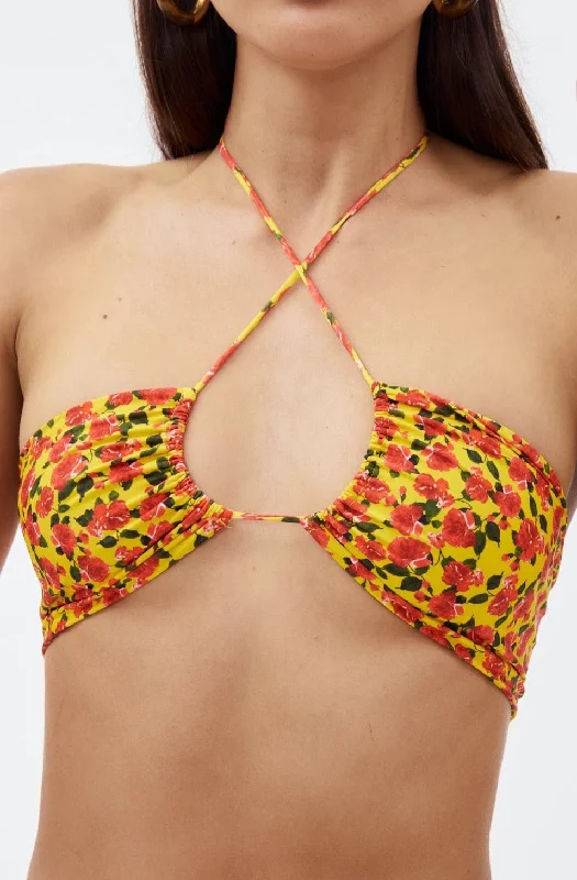 Now or Never Yellow Floral Print Bandeau Bra Swim Top