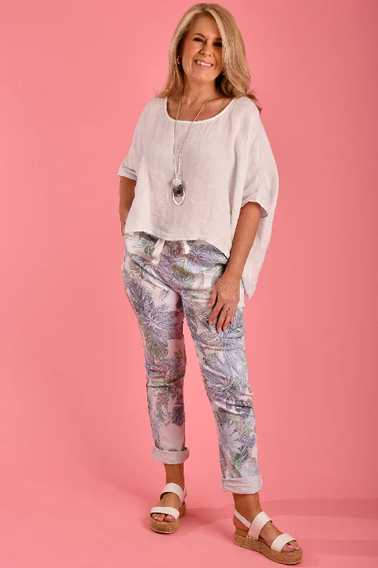 Best Bargains VLSP100 (21365-13) - MAGIC PANTS - WHITE/TROPICAL LEAF