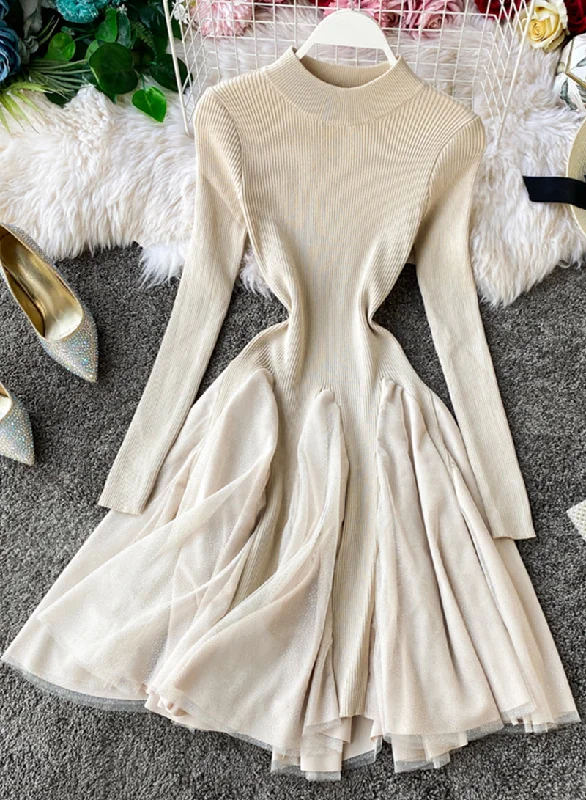 Lowest Price High Neck Long Sleeve Sweater Dress  S105
