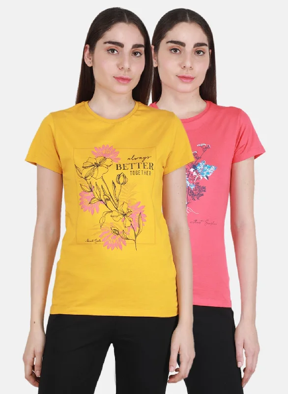 Daily Special Women Mustard & Pink Printed Top 2 Pc Set