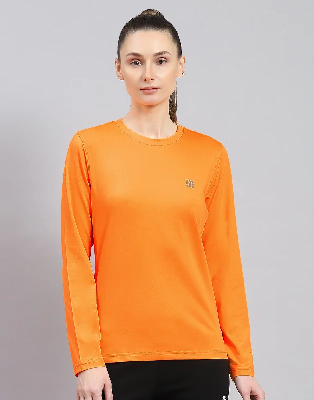Crazy Savings Women Orange Solid Round Neck Full Sleeve Top