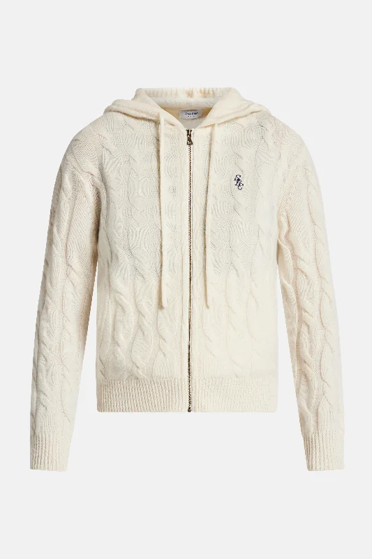 Act Fast Cable Knit Cashmere Hoodie Zip Jacket