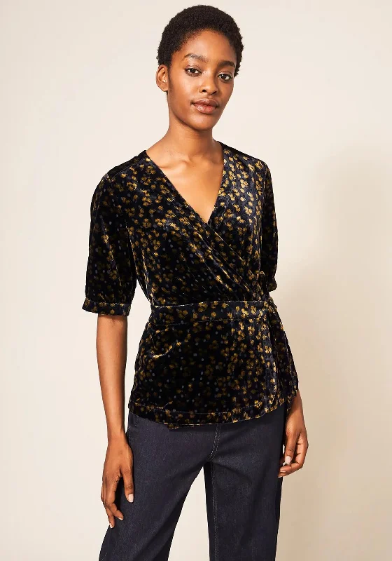 Blowout Deals White Stuff Isabelle Velvet Wrap Top, Black & Gold