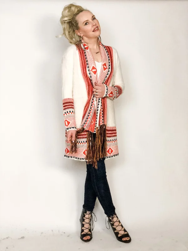 Deep Savings Cream/Red Diamond Cardigan