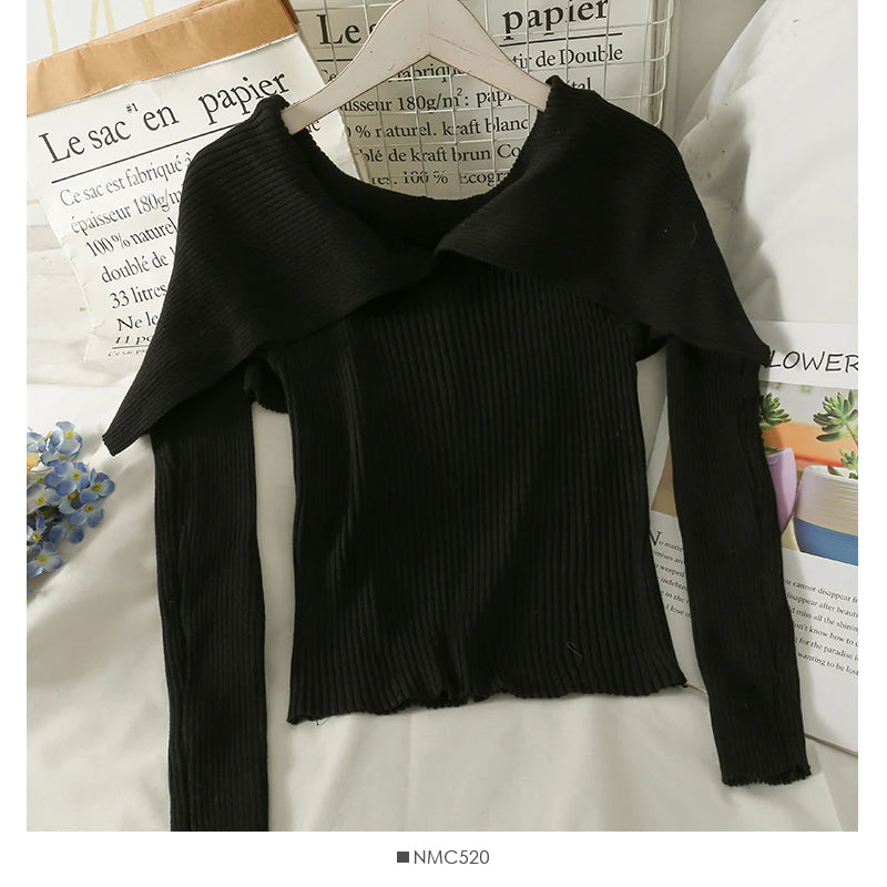 Weekend Deals That Excite French minority design, one line shoulder with clavicle exposed, short long sleeve T-shirt S2515 Weekend Deals That Excite French minority design, one line shoulder with clavicle exposed, short long sleeve T-shirt S2515