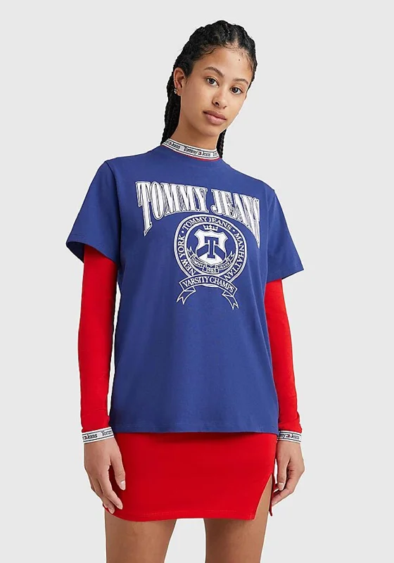 Weekend Offers That Shine Tommy Jeans Womens Relaxed Varsity T-Shirt, Pilot Blue