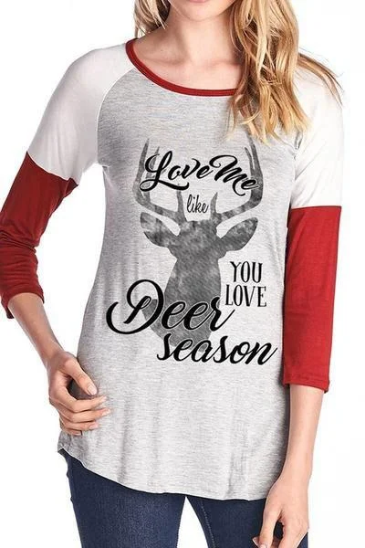 One-DAY Sale Custom Round Neck Letter Animal 3/4 Sleeve Red T-Shirts