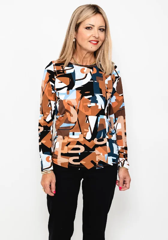 Can't Beat Rabe Abstract Letter Print T-Shirt, Brown Multi