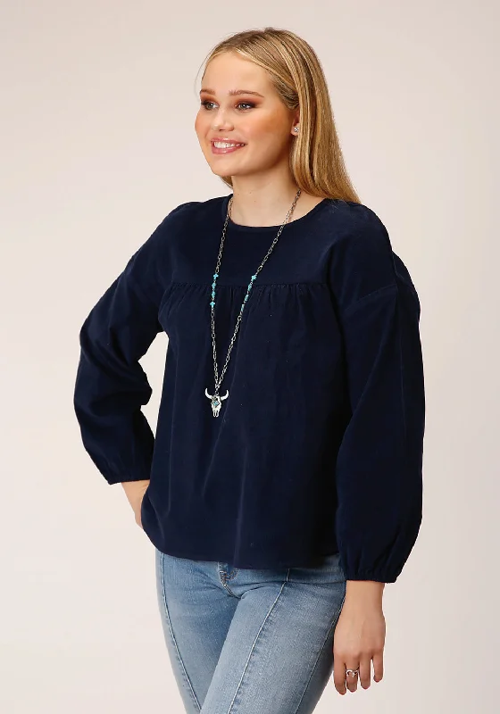 Get It Before It’s Gone Roper Womens Corduroy Velour Navy 100% Cotton L/S Blouse