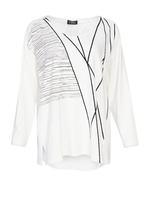 Price Reduction Ora Line Print Top, White